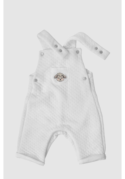 Merqova Bebek Pamuklu Kapitone Salopet Tulum Askılı Çıtçıtlı, Kuzucuk Nakışlı Unisex Bebek Tulum Beyaz