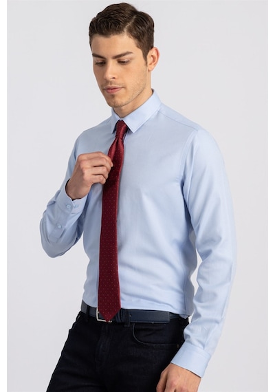 Tudors 15221 Modern Slim Fit Dar Kesim Armürlü Erkek Gömlek Mavi