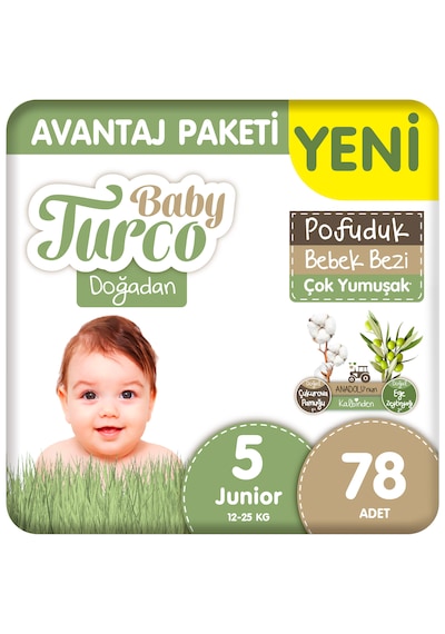 Baby Turco Doğadan Avantaj Paketi Pofuduk Bebek Bezi 5 Numara Junior 78 Adet