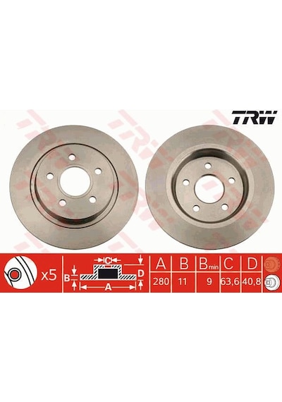 Volvo C30 T5 Arka Fren Diski 2.5 Turbo 280 Mm Çap 2007-2012 Trw