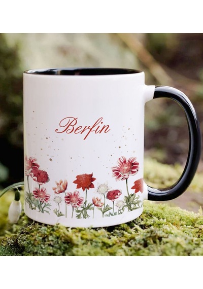 Bk Gift Kişiye Özel İsimli Çiçek Tasarımlı Siyah Kupa Bardak- 9, Arkadaşa Hediye, Sevgiliye Hediye, Doğum Günü Hediyesi Kobitmeyencom34679 Bk Gift