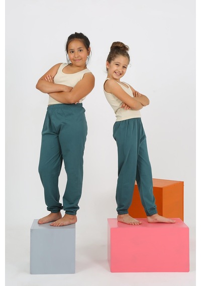 Akbeniz Kız Çocuk Sıfır Kol Ten Rengi Penye Pijama Takım 20433 Bej Melanj