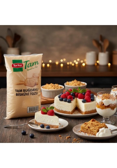 Torku Tam Buğday Bisküvi Tozu 1 Kg Pasta, Cheesecake Ve Tatlı Tabanı İçin Öğütülmüş Bisküvi