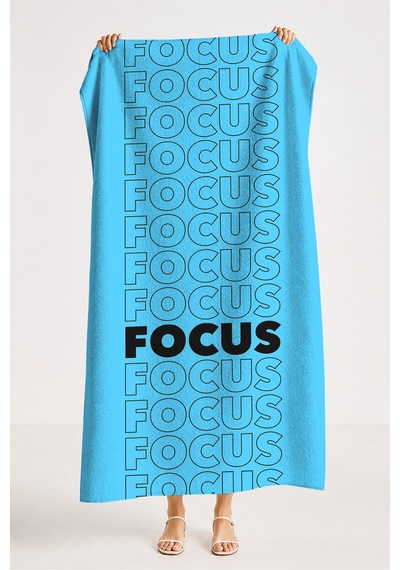 Motivasyon Focus Yazılı Modern Plaj Havlusu - Mavi Tipografik Minimalist Hızlı Kuruyan Havlu Örtü Çok Renkli