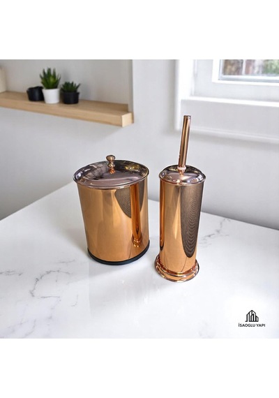 İsaoğlu Yapı Bakır Kova Ve Fırça Seti Premium Metal Vintage Kova Bronz Bakır Set Bakır