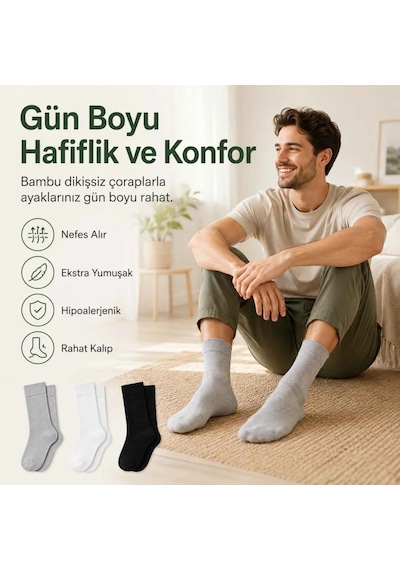 Elitse Erkek Bambu Soket Çorap 6'lı Paket, Dikişsiz Parfümlü Nefes Alan Yumuşak Nem Emici Günlük Uzun Çorap Gri 6'lı