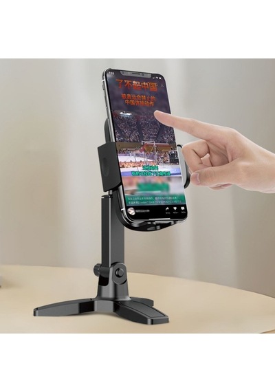 Masaüstü Telefon Standı 360 Derece Dönebilen Başlıklı Ayaklı Telefon Tripodu Siyah