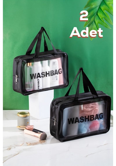 Porsima 3142 2li Şeffaf Seyahat Ve Makyaj Çantası Su Geçirmez Organizer Washbag