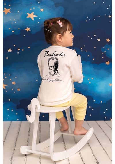 Pia Baby İsme Özel Erkek Çocuk 2 Adet Pijama Takımı %100 Pamuk Penye İsim Baskılı Kişiye Özel Kreş Pijaması Hediye Seti 20226m15pi Krem