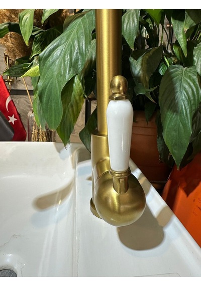 İsaoğlu Yapı Mat Gold Spiralli Evye Bataryası Mat Altın Uzayan Sistem Armatür Vintage Tasarım Gold