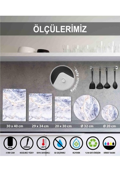 Sabanbaba Dekoratif Cam Kesme Tahtası Ballı Çiçek 30 X 40 Cm Ca