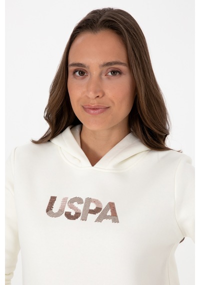 U.S. Polo Assn. Kadın Krem Kapüşonlu Basic Sweatshirt 50307711-VR256