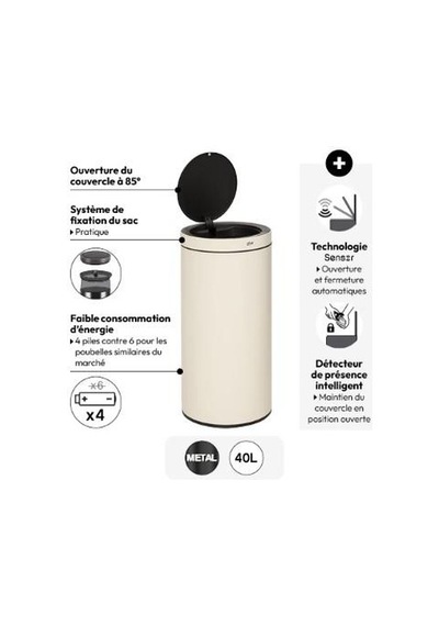 5five Simply Smart Delta Otomatik Sensörlü 40lt. Çöp Kutusu Bej Bej