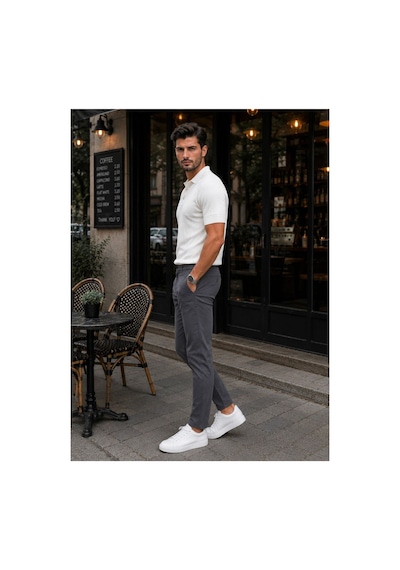 Hzr Wear Erkek Diz İzi Yapmayan En Boy Esnek Slim Fit Chino Pantolon Antrasit