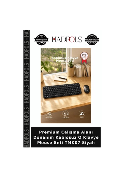 Premium Çalışma Alanı Donanım Kablosuz Q Klavye Mouse Seti Tmk07 Siyah