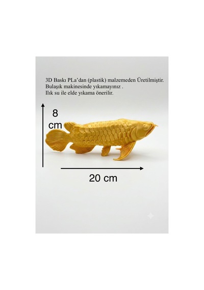 3d Baskı Feng Shui Arowana Balığı Dekoratif Biblo 20x8 Cm Bereket, Bolluk Ve Şans Sembolü Gold Renk