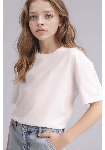 Defacto Relax Fıt Beyaz Kız Çocuk T-shirt D9099a8/wt34 Beyaz