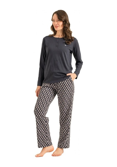 Arnetta Kadın Büyük Beden Modal Pamuklu Nakışlı Düğmeli Yaka Uzun Kollu Pijama Takım Antrasit Arnetta Kadın Büyük Beden Modal Pamuklu Nakışlı Düğmeli Yaka Uzun Kollu Pijama Takım Antrasit