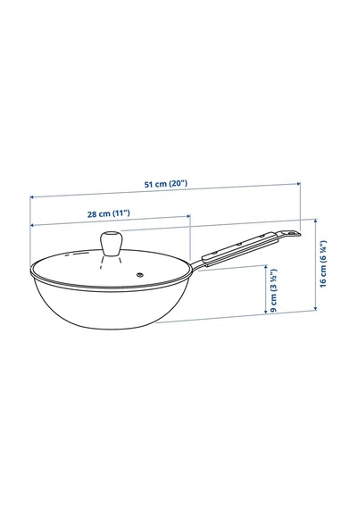Ikea Vardagen Karbon Çelik Kapaklı Wok Tava 28 Cm Krom - Bej 2 Parça