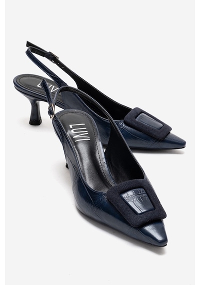 Luvishoes Dublın Lacivert Baskı Tokalı Kadın Topuklu Ayakkabı