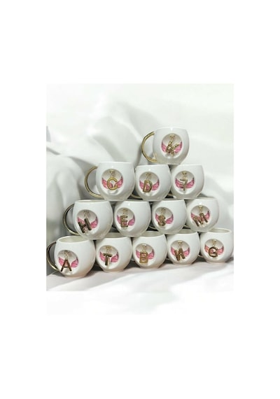 Royking Letter Porselen C Harf Kupa 400 Ml Cmt 012 Beyaz - Pembe