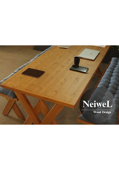 Neiwel Linna Doğal Ahşap Banklı Toplantı Masasıı x 100 x 320 Açık Ceviz
