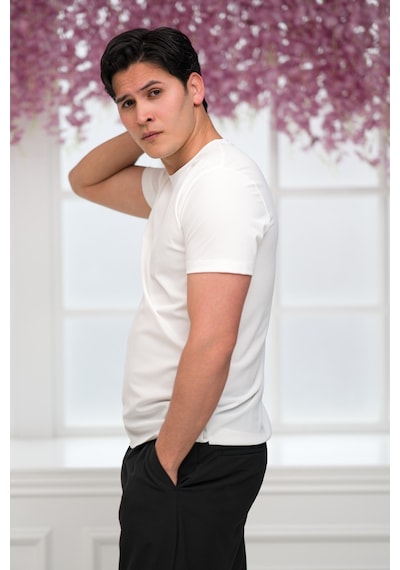 Paul Martin Slimfit Lyocell Kumaş Likralı Küçük Armürlü Bisiklet Yaka T-shirt Beyaz