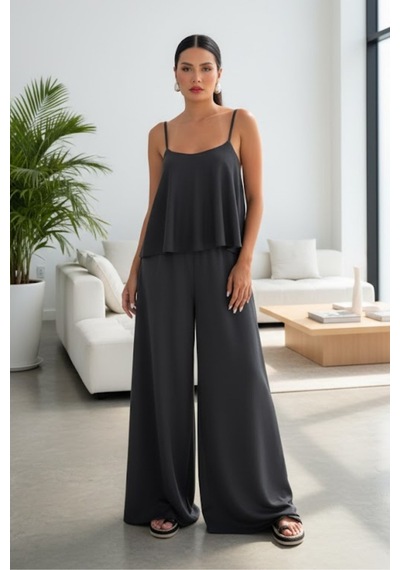 Kadın Füme İp Askılı Bluz Pantolon Takım