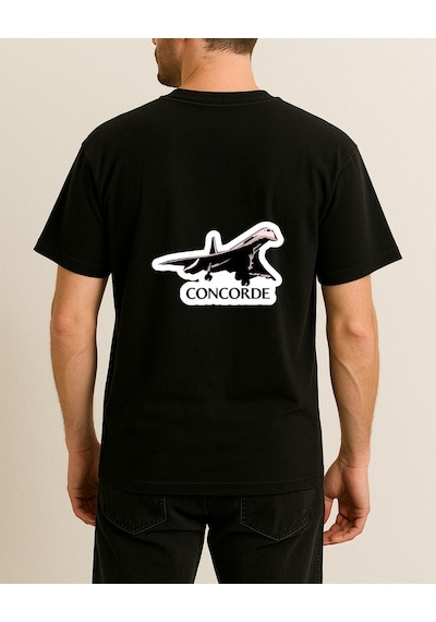 Renkli Uçak Baskılı Tasarımlı T-shirt Siyah