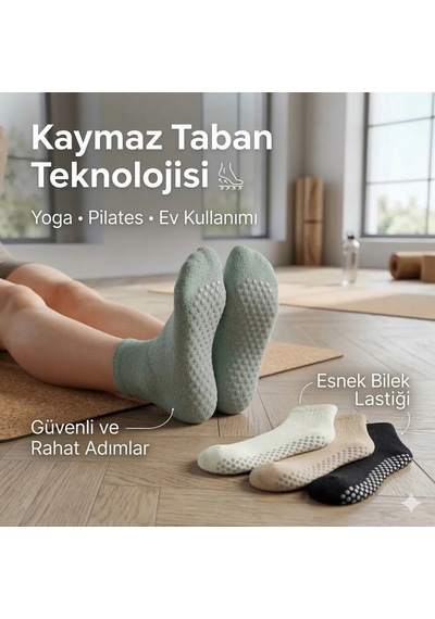 Çorap Giyim Kaymaz Tabanlı Yoga Pilates 4 Lü Çorap, Silikon Tabanlı Esnek Bilekli Nefes Alan Ev Ve Spor Çorabı Çok Renkli