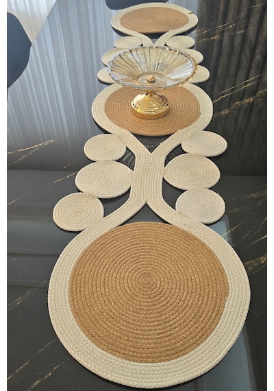 Dekoratif Örgülü 30x100 Cm Runner Şık Masa Orta Sehpa Üstü Dekoratif Sofra Aksesuarı Bej