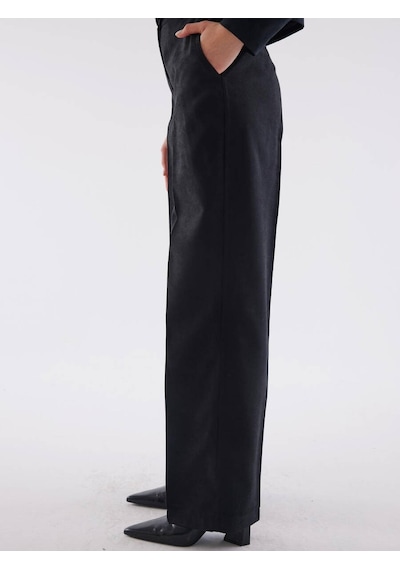 Süet Siyah Bol Paça Pantolon 001