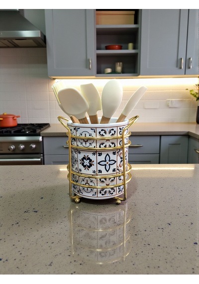 Kaşıklık - Ceramic Desen Gold Kahverengi