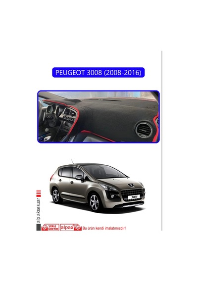 Peugeot 3008 2008-2016 Torpido Koruma Halısı Mavi Kenar