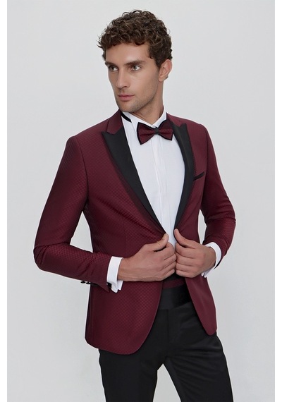 Morven Erkek Koyu Bordo Bolonya Ceremonia Damatlık Smokin Koyu Bordo