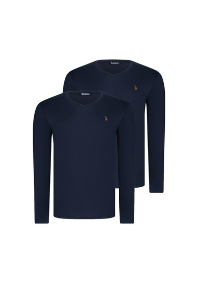 İkili Set T8587 Dewberry V Yaka Erkek Sweatshırt-lacivert-lacivert Lacivert-lacivert
