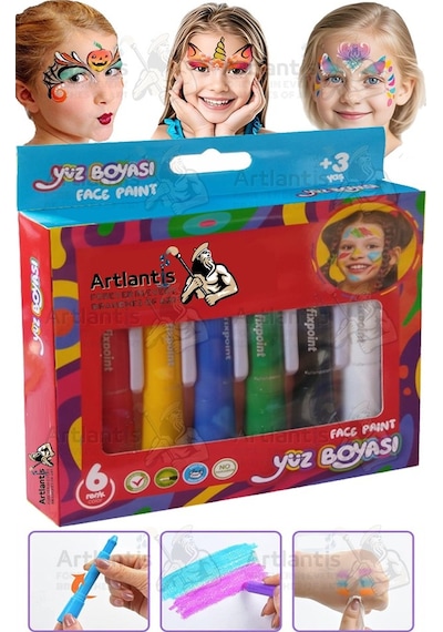 Yüz Boyası 6 Renk 1 Paket Fixpoint Face Paint Çevirmeli Yüz Boyası Canlı Renkler Sağlığa Zararsız Kreş Okul Öncesi Çok Renkli