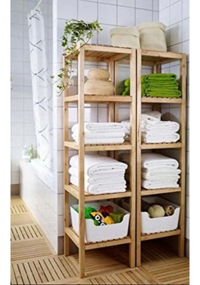 Aksöz Tasarım Ahşap Izgaralı Banyo Rafı 5'li Banyo Rafı Çok Renkli