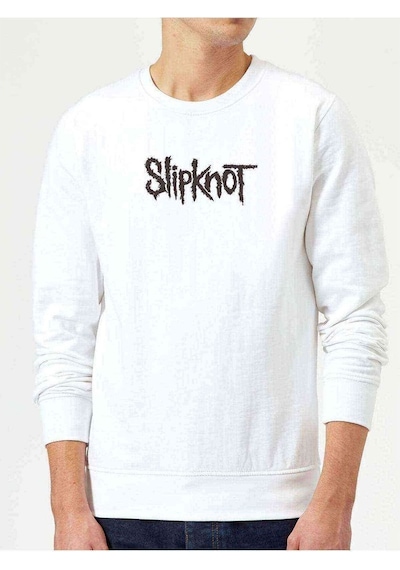 Slipknot Logo Baskılı Beyaz Erkek Örme Sweatshirt