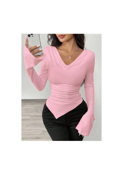 Cool Tarz Değiştirilebilir Omuz Detaylı Uzun Kollu Bluz Pembe Pembe