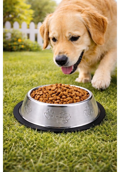 Paslanmaz Çelik 22 Cm. 500 Ml. Gri Kaymaz Taban Kedi Köpek Mama Ve Su Kabı Mt251