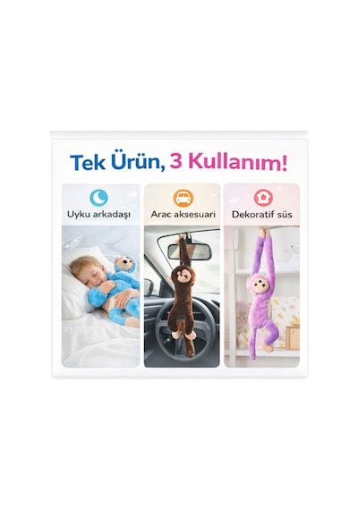 Sarılan Maymun Peluş Oyuncak 85 Cm Birbirine Yapışan Eller, Renkli Sevimli Askılı Oyuncak Kahverengi