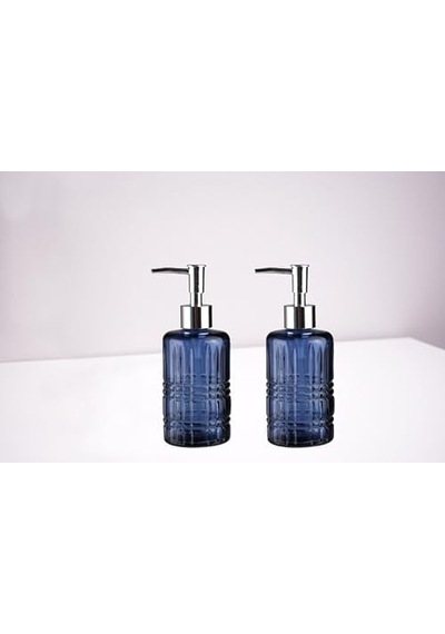 Banyo Seti Cam Sıvı Sabunluk 2 Adet,kristal Desenli Mavi 300ml 6,8x17,6cm Diğer
