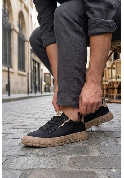 Guja 26y518 Rahat Desenli Kauçuk Taban Lastik Bağcıklı Erkek Sneaker Ayakkabı Siyah