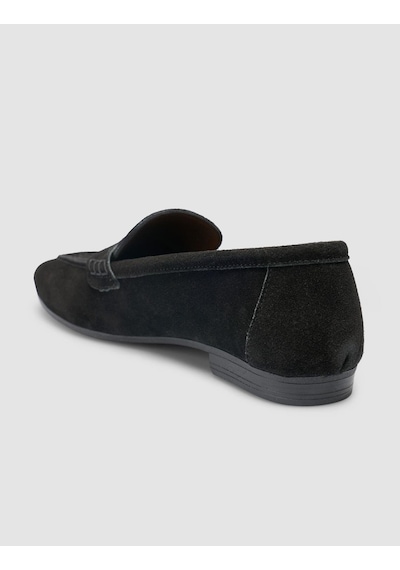 %100 Hakiki Deri Siyah Süet Kadın Loafer Siyah