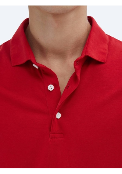 Kip Kırmızı Düz Polo Yaka %100 Pamuk T-shirt Kırmızı