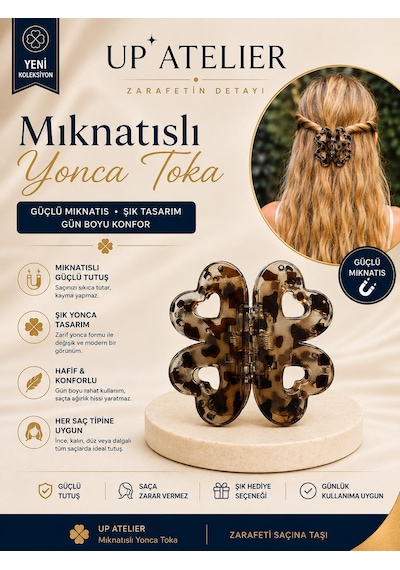 Mıknatıs Kemik Yonca Toka 6cm Kahverengi