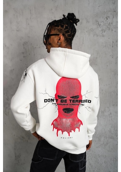 Barlashive Erkek 3 İplik Pamuklu Kapüşonlu Baskılı Cepli Oversize Sweatshirt Hoodie - Beyaz Çok Renkli