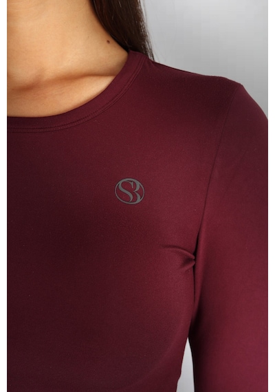 Soft&Basic Kadın Uzun Kollu Baskılı Bisiklet Yaka Bordo Body Bordo