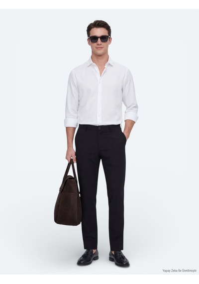 Kip Beyaz Düz Regular Fit Uzun Dokuma Casual Gömlek Beyaz